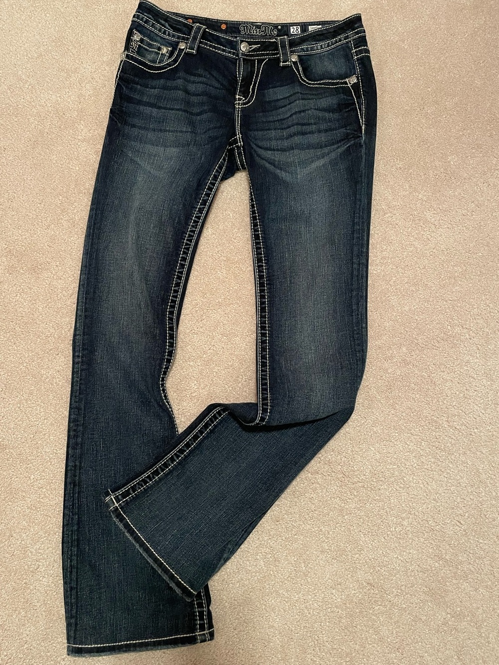 Miss Me Dark Indigo Boot Cut Jeans with Contrast Stitching